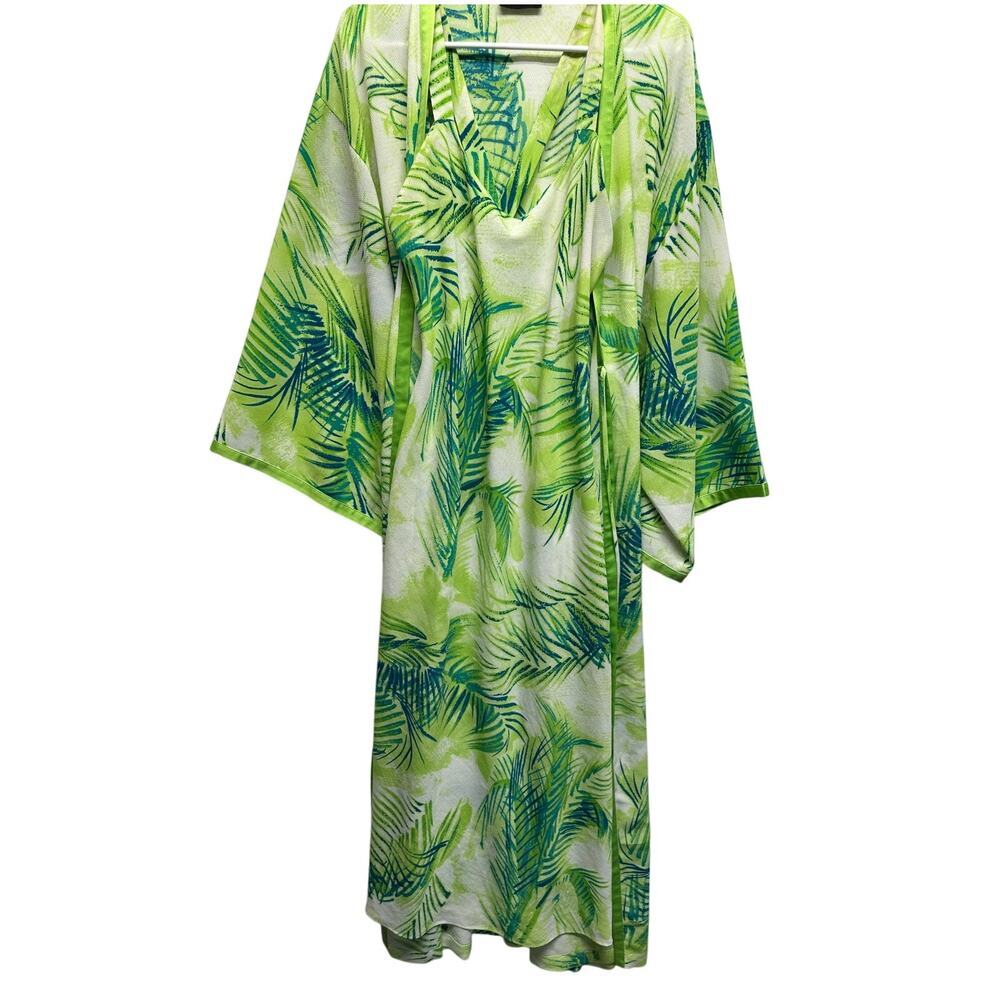Natori Women 2 Piece Dress Duster Belt OS Bamboo Vintage Crepe Boho Resort VTG - Picture 2 of 16